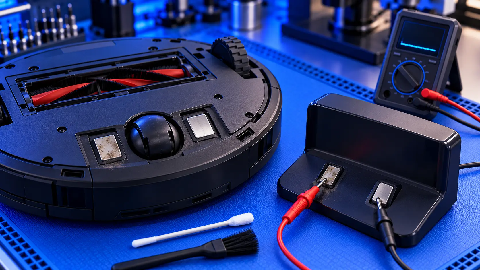 Roborock robot vacuum sitting on its charging dock
