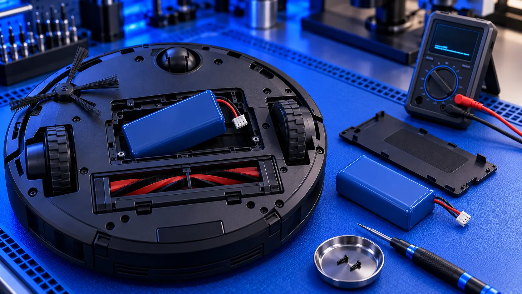 Roborock robot vacuum battery pack removed from the robot