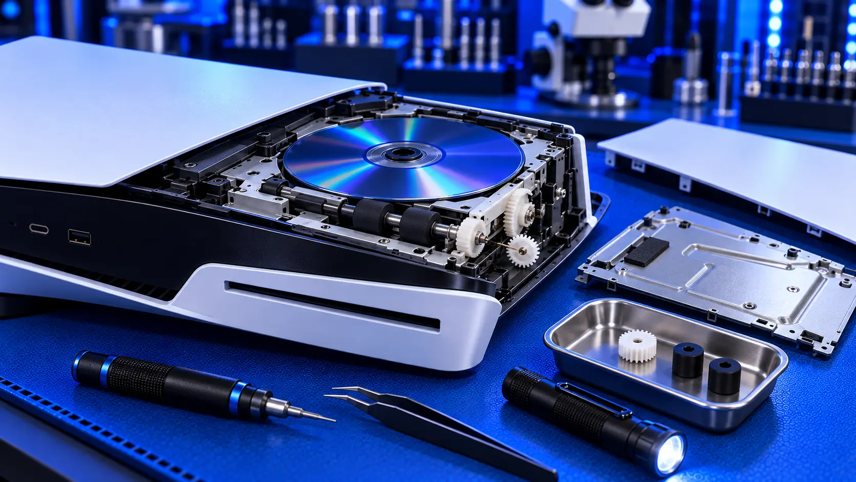 Original PS5 console with a disc being inserted into the drive