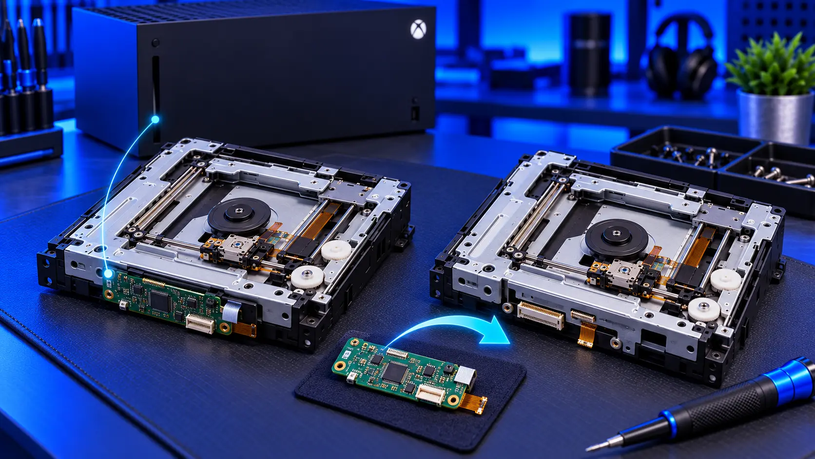 Xbox Series X disc drive with its control board visible