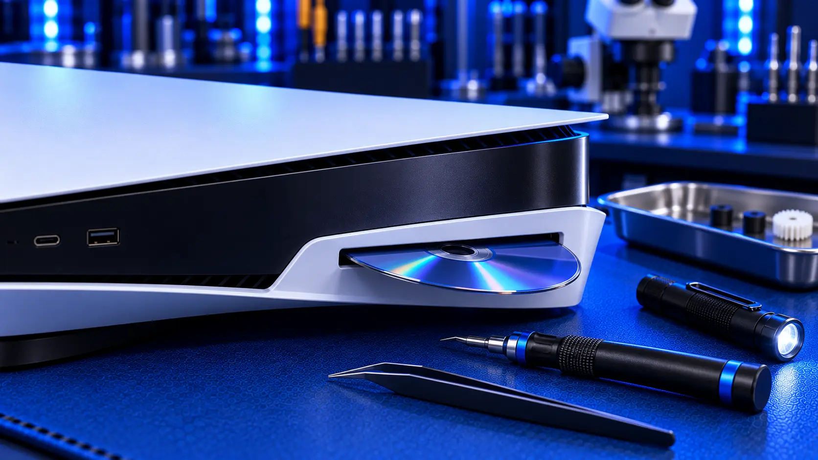 Close-up of the disc slot on an original PS5