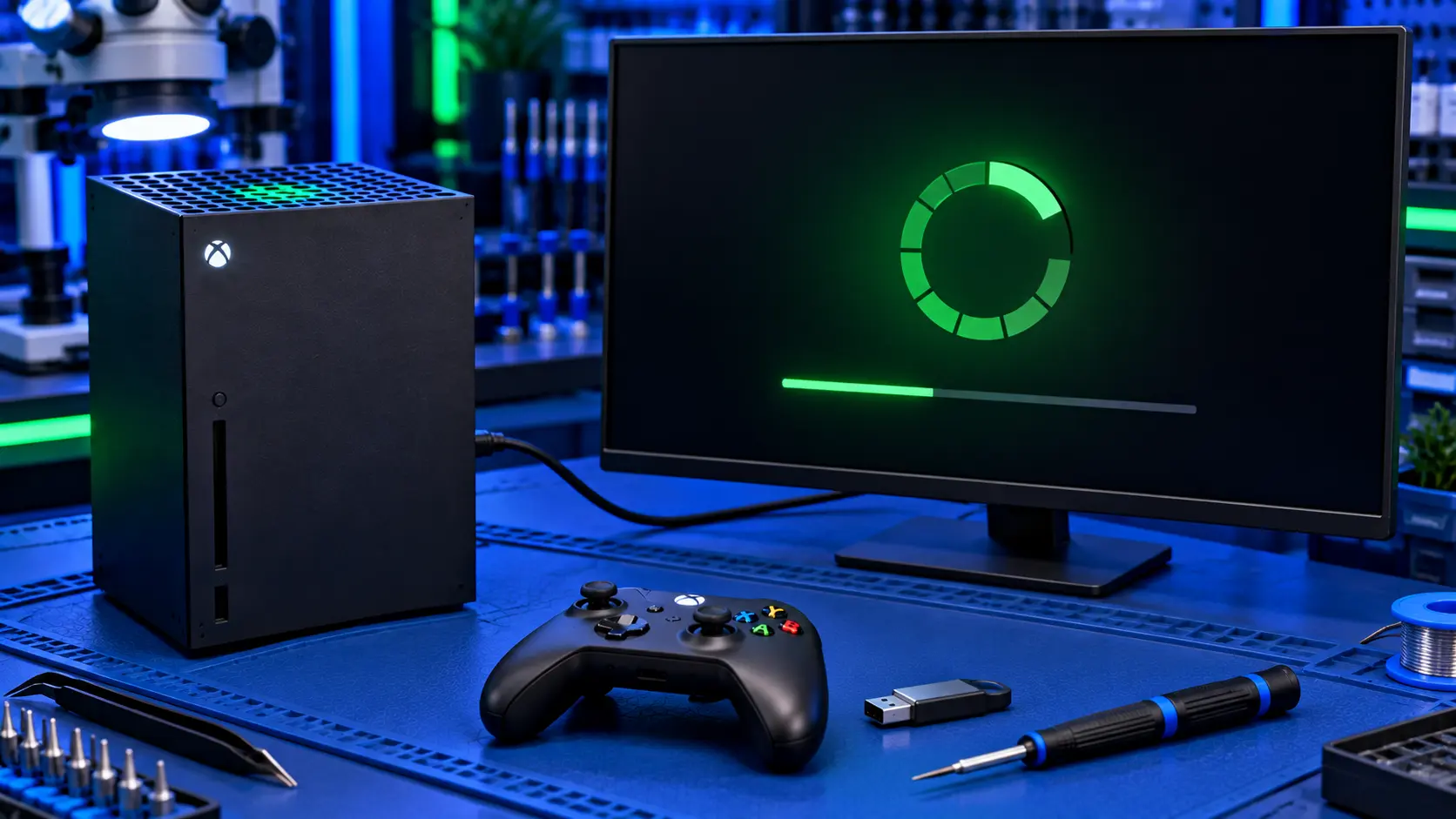 Xbox start-up screen on a TV