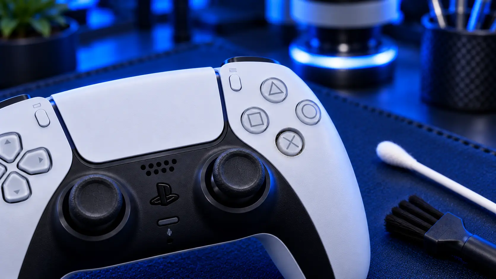 PS5 DualSense controller face buttons close up