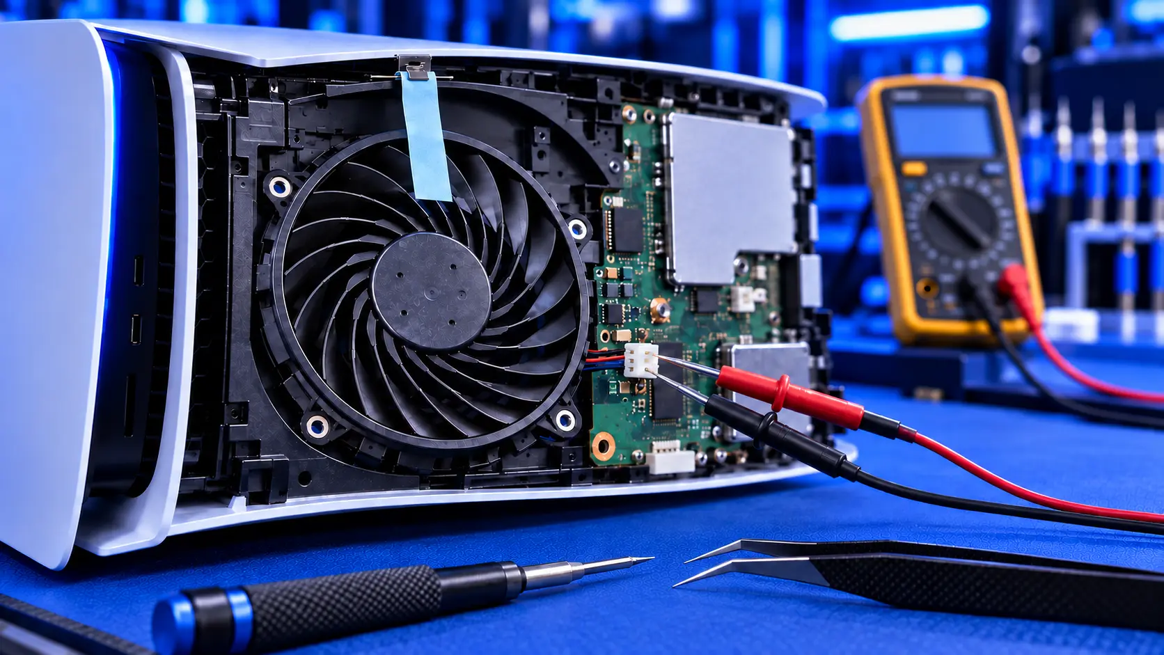 Inside of a PS5 showing the cooling fan
