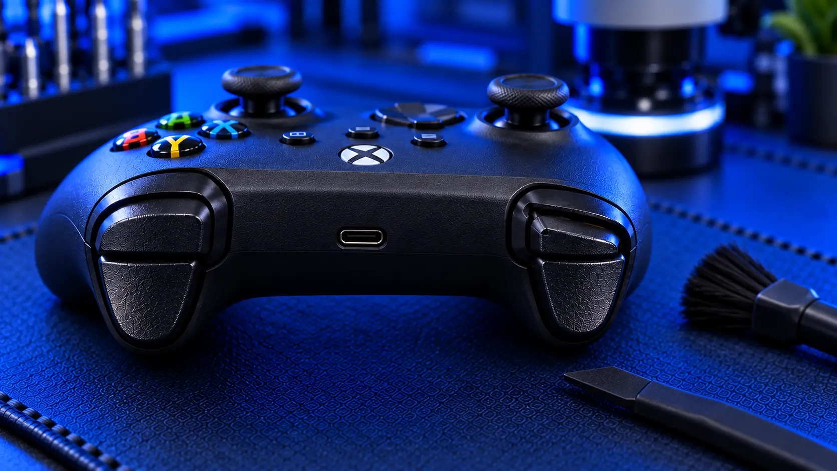 Xbox controller viewed from the top showing the LB and RB bumpers