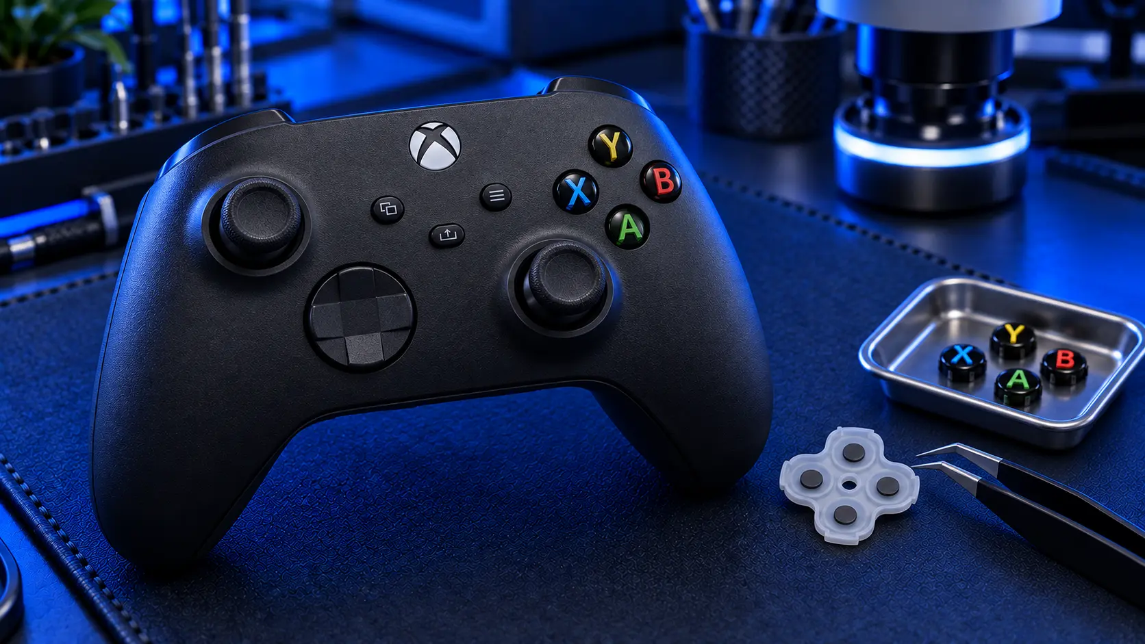 Xbox controller with the front shell removed for an A, B, X and Y button repair